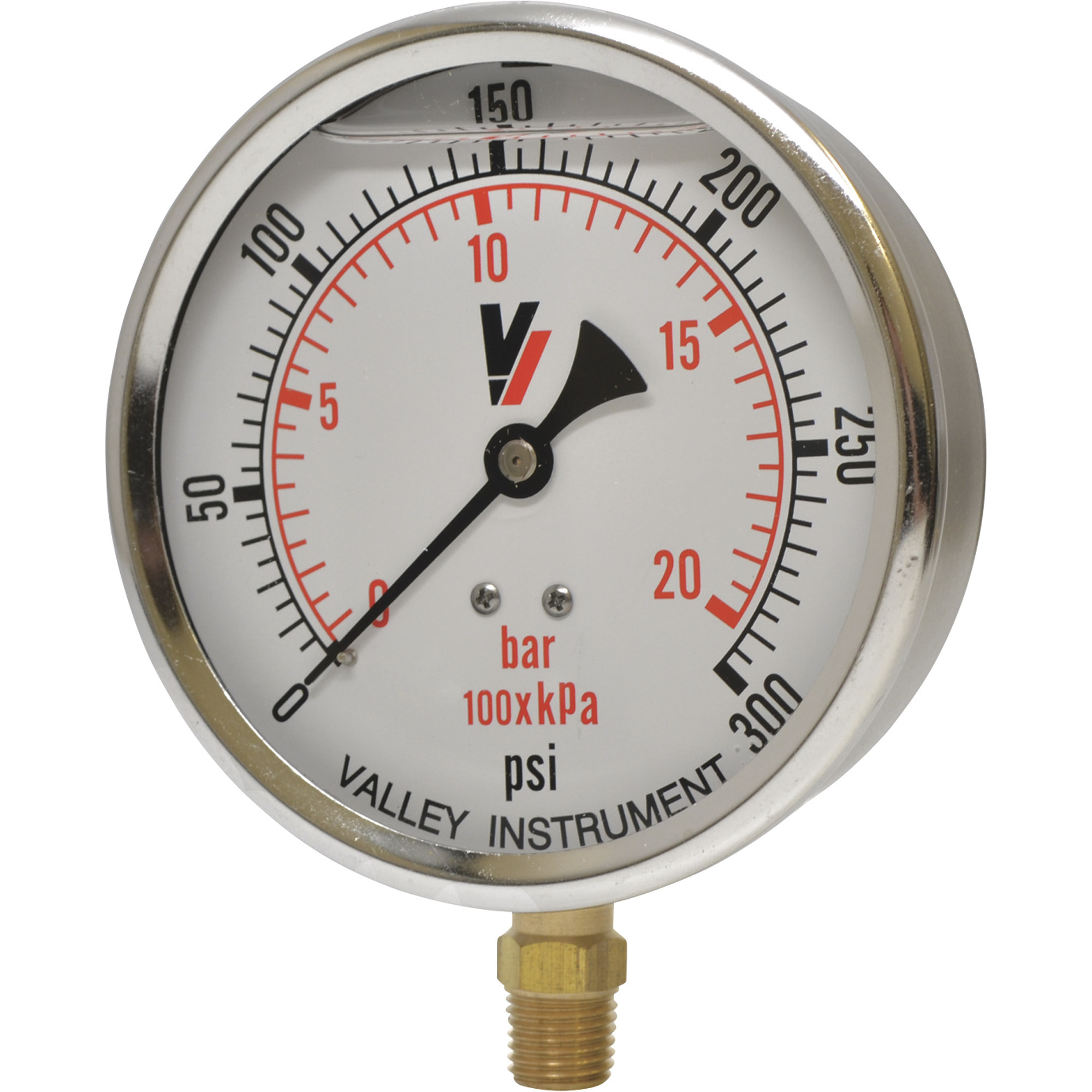 Valley Industries, 4in. Bottom Mt Gauge 300PSI, Case Material Stainless Steel, Min. Operating Pressure 0 PSI, Max. Operating Pressure 300 PSI, Model# 4140GXB300